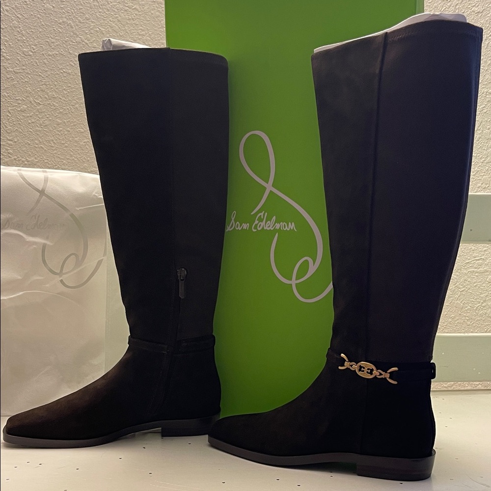 Sam Edelman Brown Leather Boots with Gold Chain Detail